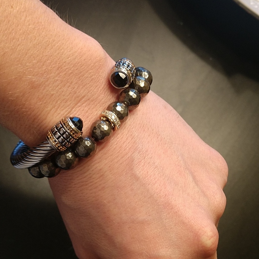 New Stainless Steel Bangle and Pyrite Bracelets